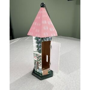 Hand Painted Butterfly House Pink Roof Floral Garden Décor NCE Vintage Cottage